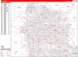 Las Vegas Wall Map Zip Code Red Line Style 2026